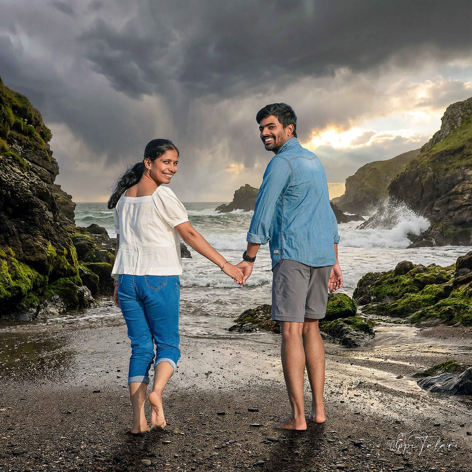 Couples photography, dramatic coastline